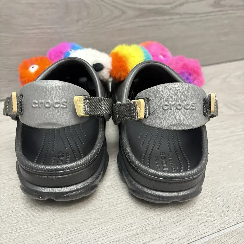 CROCS Charms Clog Sandal Fuzzy Puff Character Jibbitz Black Crocs Youth Size 13C